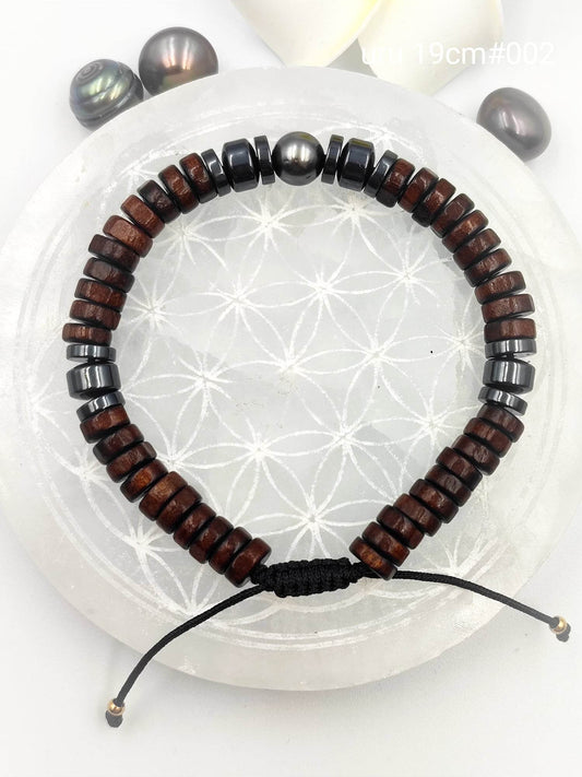 Bracelet homme "'Uru" Perle de Tahiti 19cm #002