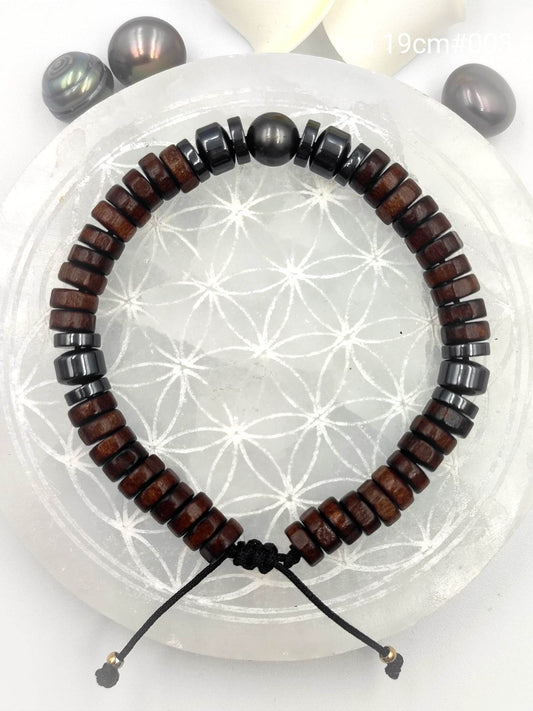 Bracelet homme "'Uru" Perle de Tahiti 19cm #003