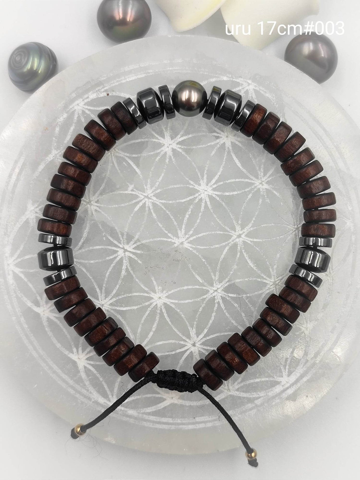 Bracelet homme "'Uru" Perle de Tahiti 17cm #003