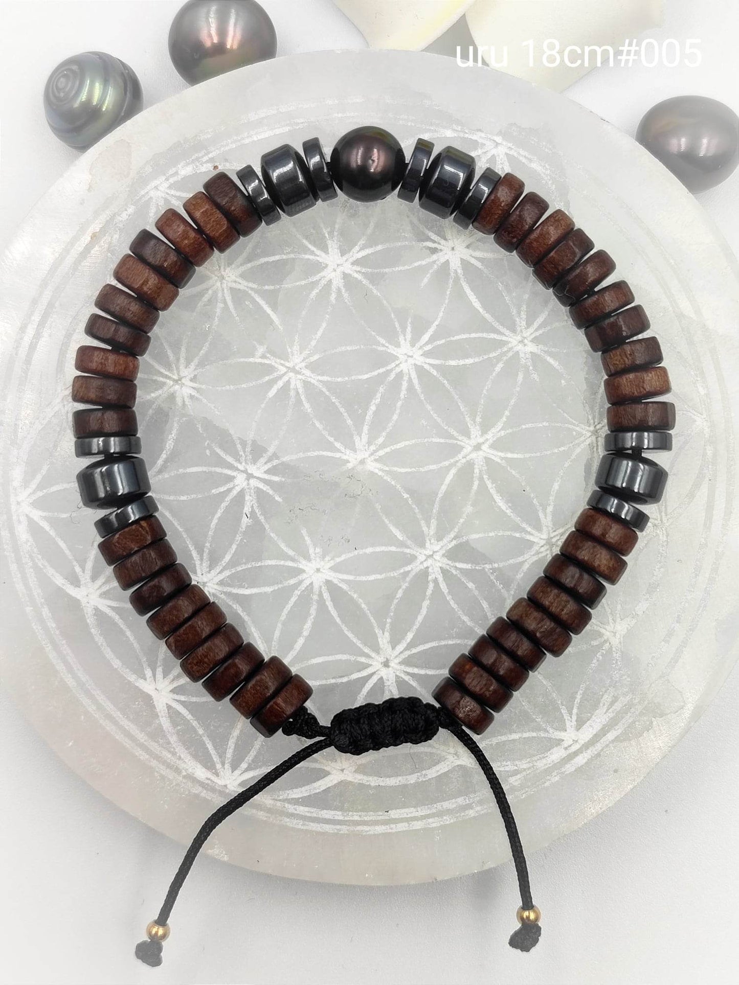 Bracelet homme "'Uru" Perle de Tahiti 18cm #005