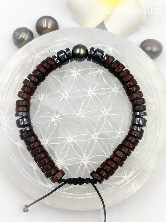 Bracelet homme "'Uru" Perle de Tahiti 18cm #006