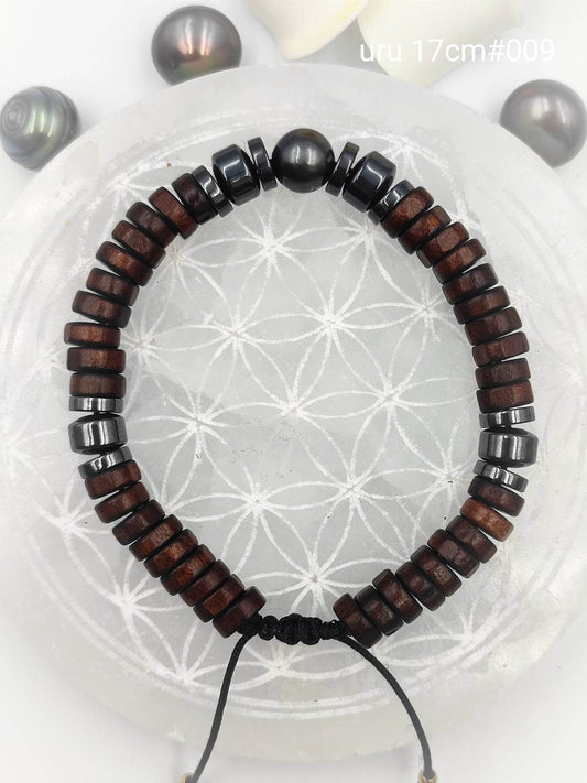 Bracelet homme "'Uru" Perle de Tahiti 17cm #009