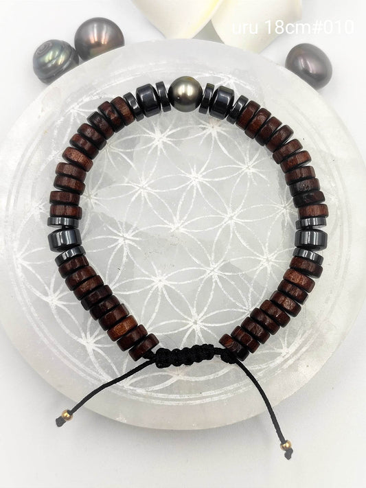 Bracelet homme "'Uru" Perle de Tahiti 18cm #010