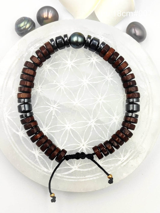 Bracelet homme "'Uru" Perle de Tahiti 18cm #012